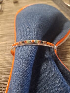 Navajo Sterling Silver Multicolor Inlay Cuff Bracelet - Orange Accent